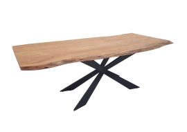 Table acacia massif et pieds étoile asymétrique  métal