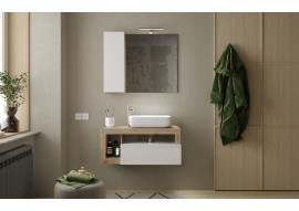 ENSEMBLE MEUBLE SUSPENDU  79cm +VASQUE+MIROIR ECLAIRER AVEC COLONNE HAMBOURG