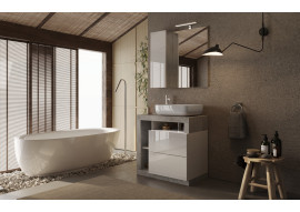 ENSEMBLE MEUBLE 92 cm+VASQUE+MIROIR ECLAIRER AVEC COLONNE HAMBOURG beton