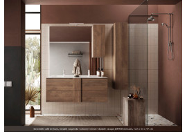 Ensemble salle de bain, meuble suspendu+colonne+miroir+double vasque JUP mercure