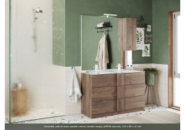Ensemble salle de bain, meuble+miroir colonne+double vasque JUPITER mercure