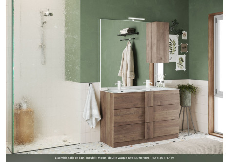 Ensemble salle de bain, meuble+miroir colonne+double vasque JUPITER mercure