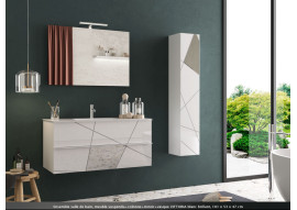 Ensemble salle de bain, meuble suspendu+colonne+miroir+ vasque VICTORIA blanc brillant, 101 x 86 x 47 cm