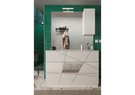 Ensemble salle de bain, meuble suspendu+colonne+miroir+double vasque VICTORIA blanc brillant, 122 x 53 x 47 cm