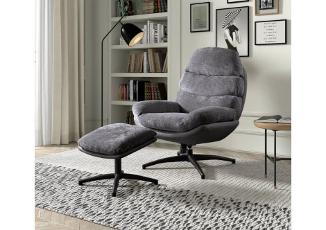 Fauteuil balancier + pouf cady gris