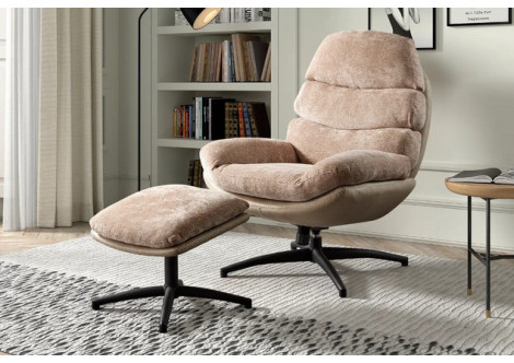 Fauteuil balancier + pouf cady marron